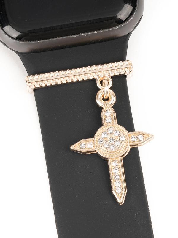 Rhinestone Decorated Cross Design Watch Band Charm, Watch Band Charm Decoration Ring, Watch Accessories for Apple Watch Band & Galaxy Watch Series Strap Charms