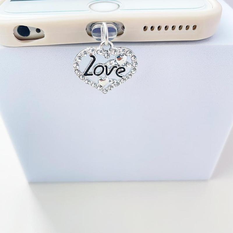 Heart & Love Letter Design Charging Port Anti Dust Plug, Rhinestone Decor Phone Charging Port Dust Plug, Phone Accessories Compatible with iPhone Android