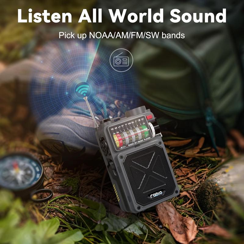 Portable Shortwave Radio -  4000mAh AM FM WB SW Shortwave Radio with  Speaker, Flashlight, Sleep Timer, SOS , and White Noise, Suitable for Camping,