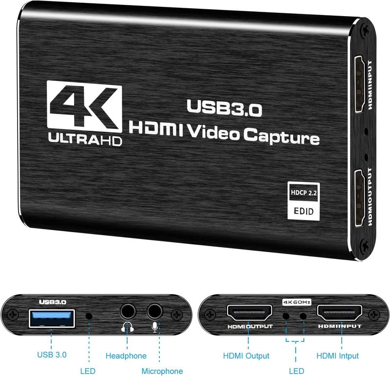 4K Audio Video Capture Card, USB3.0 HDMI Game Capture Device Switch For Streaming 4K 60HZ HDMI-compatible HDMI-compatible Recorder HD Live Streaming Capture 60 FPS For Xbox Game Use