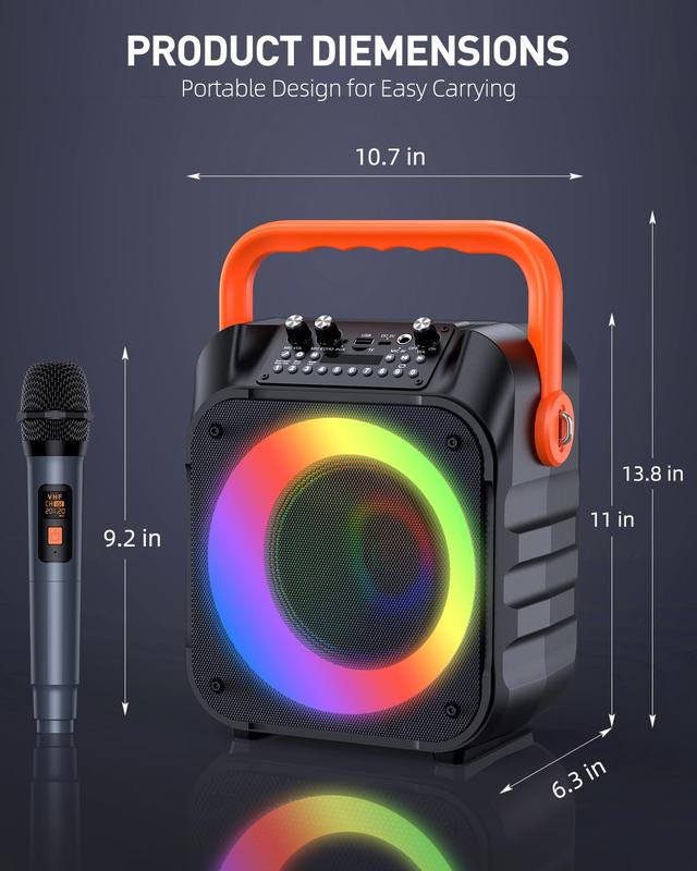 Karaoke Machine with Two Wireless Microphones, Portable Karaoke Machine for Adults & Kids, Karaoke Microphone with PA System, LED Lights,for TF Card USB, AUX In, FM, REC,TWS Audio Smartphone