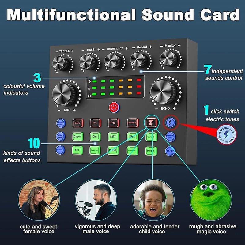 Live Broadcast Equipment, Audio DJ Equipment Mixer, Podcast Mixer with Microphone Set Suitable for Mobile Games Karaoke Studio Live Podcast