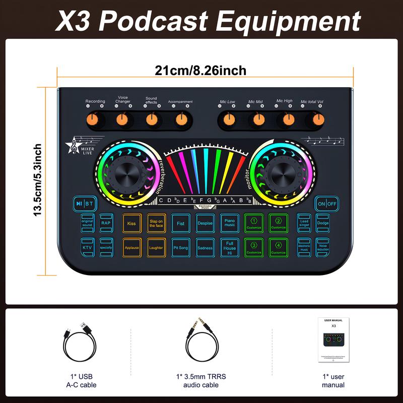 Tenlamp X3 Streaming Mixer with Audio Interface BT Sound Board Voice Changer Sound Card,  Audio Mixer，Stuio Beginner Podcast Mixer Equipment for PC Phone Live Streaming Podcasting Recording