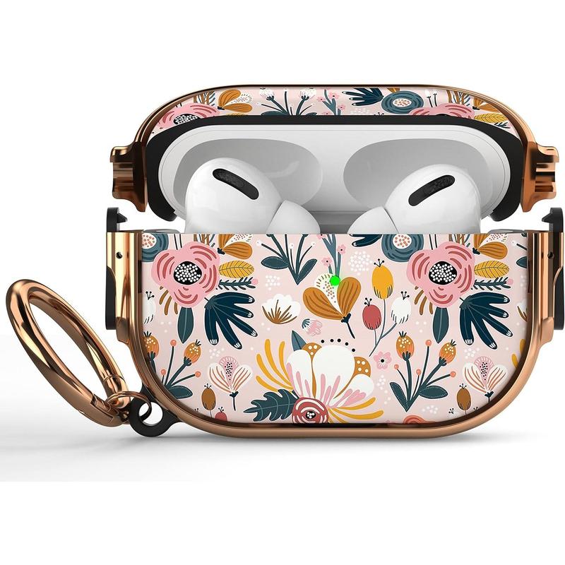 Airpods Pro 2nd 1st Generation Case with Lock, Flower Airpod Pro 2 Case Lock Protective Hard Cute iPod Pro 2 Case with Keychain for Airpods Pro