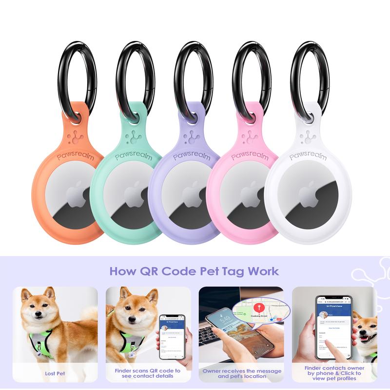 PawView Versatile Smart AirTag Pet ID Tag with QR Code & GPS Alert | Durable Waterproof Silicone Holder for Dogs & Cats | Instantly Tracks & Notifies