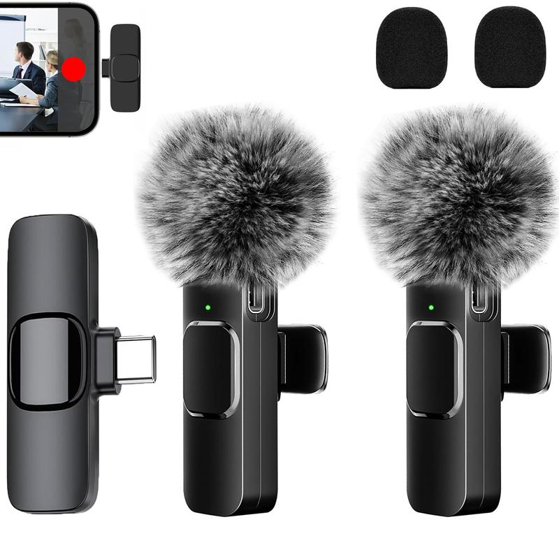 Wireless Microphone for iPhone, Android,USB-C Microphone, Wireless Lavalier Microphone, Mini Microphone, Noise Canceling Lapel Mic for Interview Video Podcast Vlog Audio Smartphone