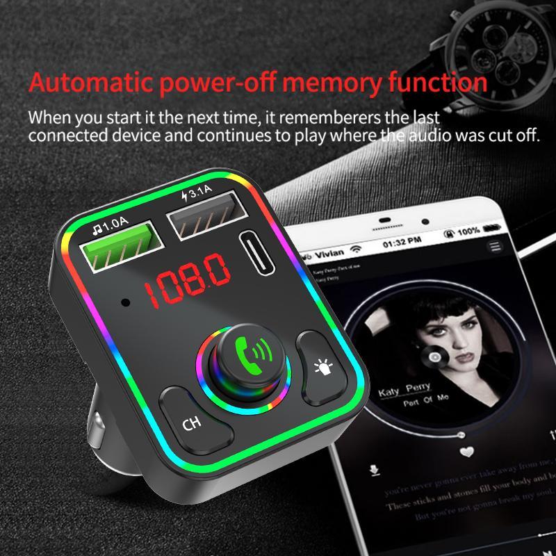 Lossless MP3 Player With 7 Colors LED Backlit, Car Bluetooth-compatible 5.0 Receiver, Multifunctional Charger With Automatic Power-off Memory Function For Car