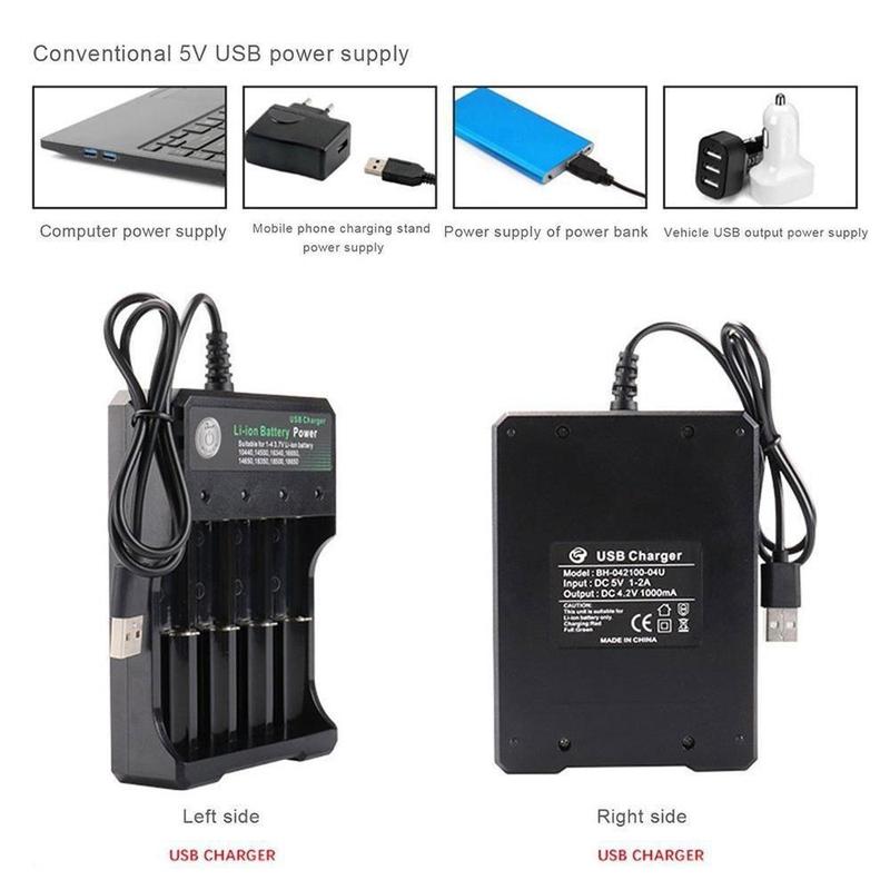 4-slot Battery Charger, USB DC 5v Input Battery Charger, Battery Charger for 3.7v Li-ion Battery: 10440 14500 16340 16650 14650 18350 18500 18650