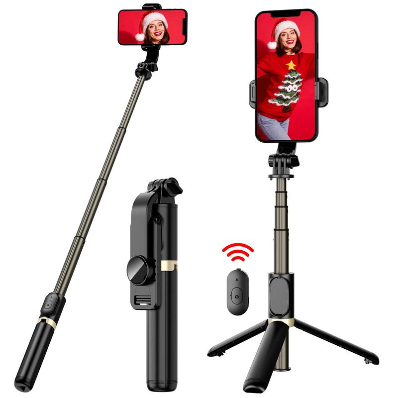 Selfie Stick Tripod With BT Remote Control, Phone Tripod for iPhone, Phone Accessories, Summer Foldable Adjustable Selfie Stick Stand with Phone Holder, Selfie Accessories