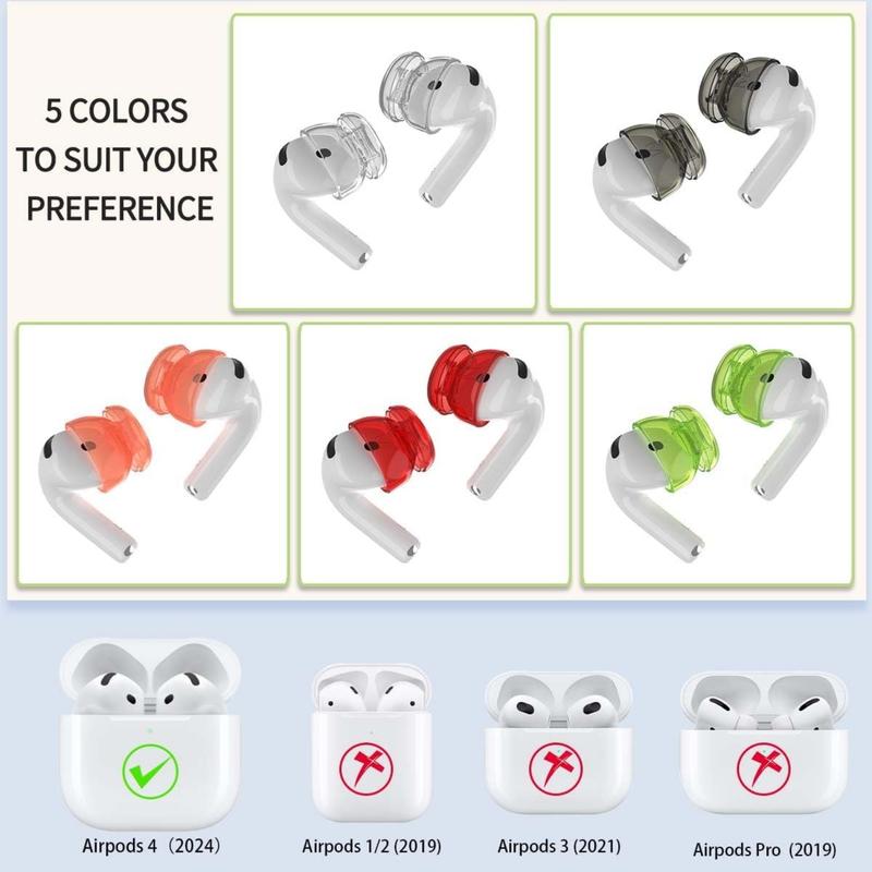 [5 Pairs] Ear Tips Cover for AirPods 4 Earbuds (2024), Soft Silicone Earbuds Cover AirPods 4 Accessories Compatible with AirPods 4th Generation Earbuds [Not Fit in Charging Case] - 5 Color