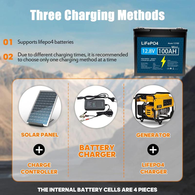 KUNLUN 12V 100Ah LiFePO4 Mini Rechargeable Lithium Battery, Over 5000 Life Cycles, Built-in BMS, Backup Power Perfect for RV, Camper, Van, Marine, Off-Grid Home Energy Storage-Core Series,Trolling motor, Maintenance-Free