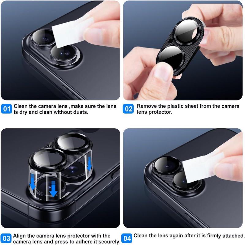 Camera Lens Protector, Shockproof Aluminum Alloy & 9H Tempered Glass Protector, Full Protective Lens for iPhone 16 Pro & Camera Cover for iPhone 16 Plus