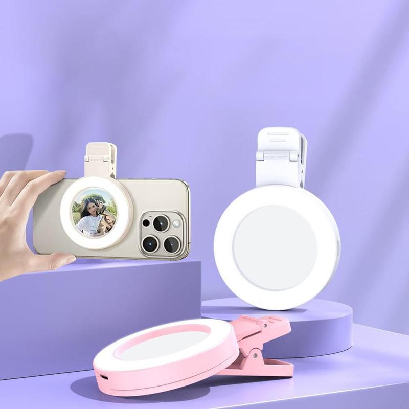 Portable Selfie Ring Light Clip with Mirror, 180° Rotatable Selfie Fill Light Clip, Selfie Accessories for iPhone Android Smartphone Live Streaming