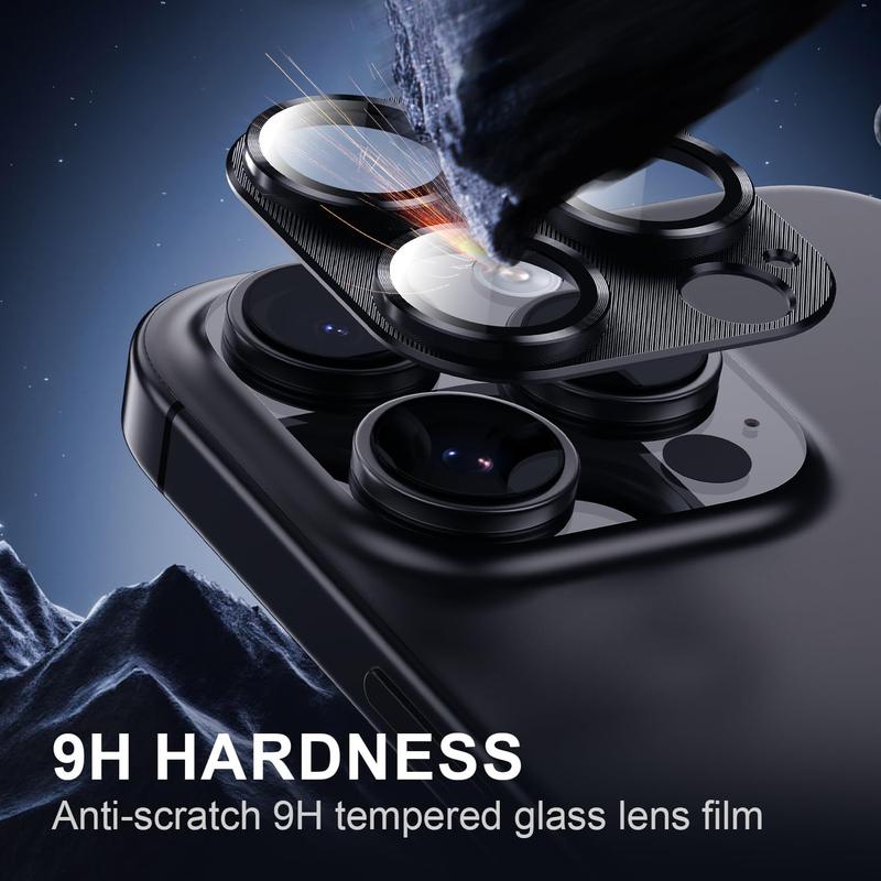 Camera Lens Protector, Shockproof Aluminum Alloy & 9H Tempered Glass Protector, Full Protective Lens for iPhone 16 Pro & Camera Cover for iPhone 16 Plus