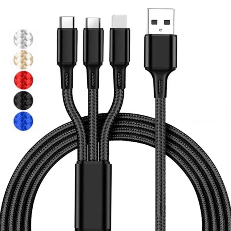 3 in 1 USB Fast Charging Cable, Nylon Braided Type C Micro Charging Cable, Compatible with iPhone Huawei Samsung Xiaomi OPPO VIVO Android