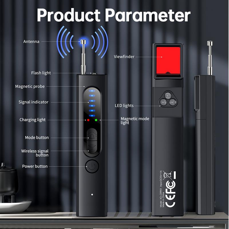 Hidden Camera Detectors,Car GPS Tracker detector,RF Signal Detector, Listening Device Detector,6 Levels Sensitivity,4 Detection Modes,30H Working Time