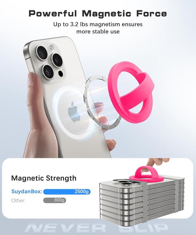 Magnetic Phone Grip Detachable Phone Holder, Silicone Soft MagSafe Loop Grips Accessories Smartphone Mount Cellphone Stand