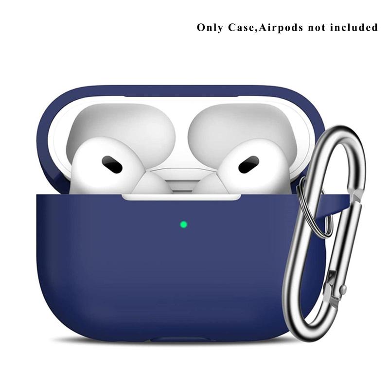 Silicone Earphone Case with Carabiner, Solid Color Anti-fall Earphones Protective Case for Airpods Pro 2, Soft Earphone Protector with Visible LED Charging Indicator for Women & Men, Summer Gifts 2024, Earphone Accessories