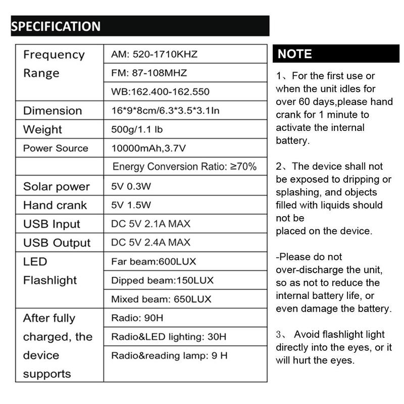 Solar Emergency Radio, 10000mAh Hand Crank Radio, NOAA AM FM Weather Radio with Flashlight & Reading Lamp, Phone Charger for Emergency, Radio, Portable Charger for Phone, Portable Radio