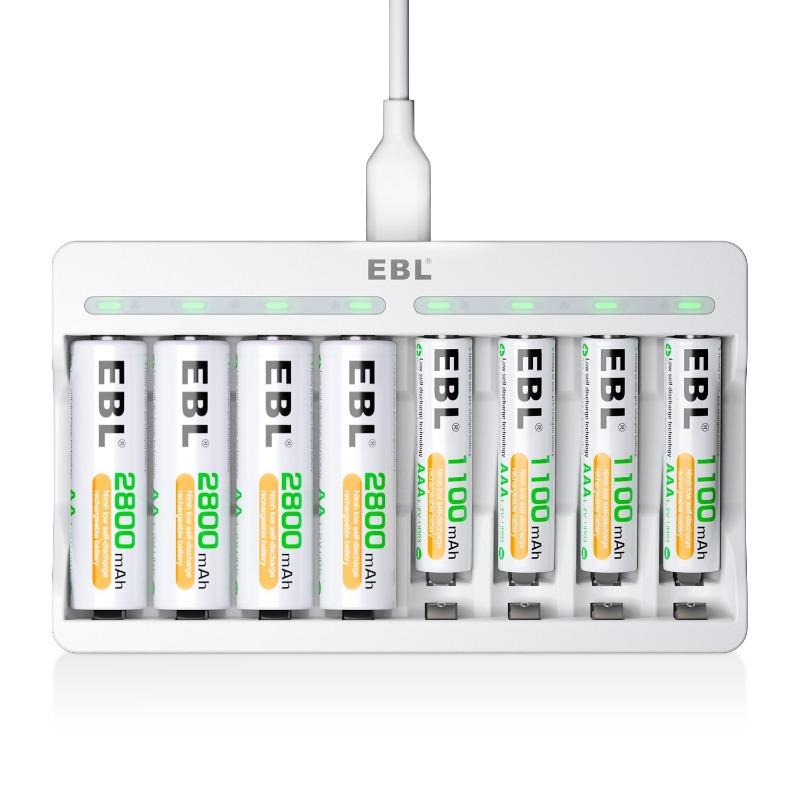 EBL AA and AAA Rechargeable Batteries with 8-Bay Individual Battery Charger Rechargeable Accessories Christmas 2024 Ornaments Charging