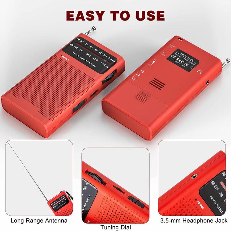 AM FM Portable Radio for Long Range Reception, 2AA Battery Operated Radio with Loud Speaker, Long Range Reception Portable Radio with Headphone Jack for Indoor Outdoor Emergency Use