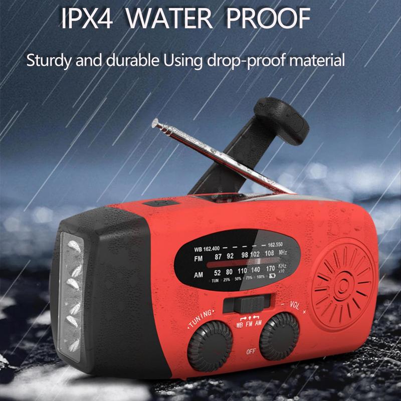 Solar & Hand Crank Emergency Radio, 2000mAh Power Bank, Bright 3-LED Flashlight, AM FM NOAA Radio, Ideal for Camping & Outdoors