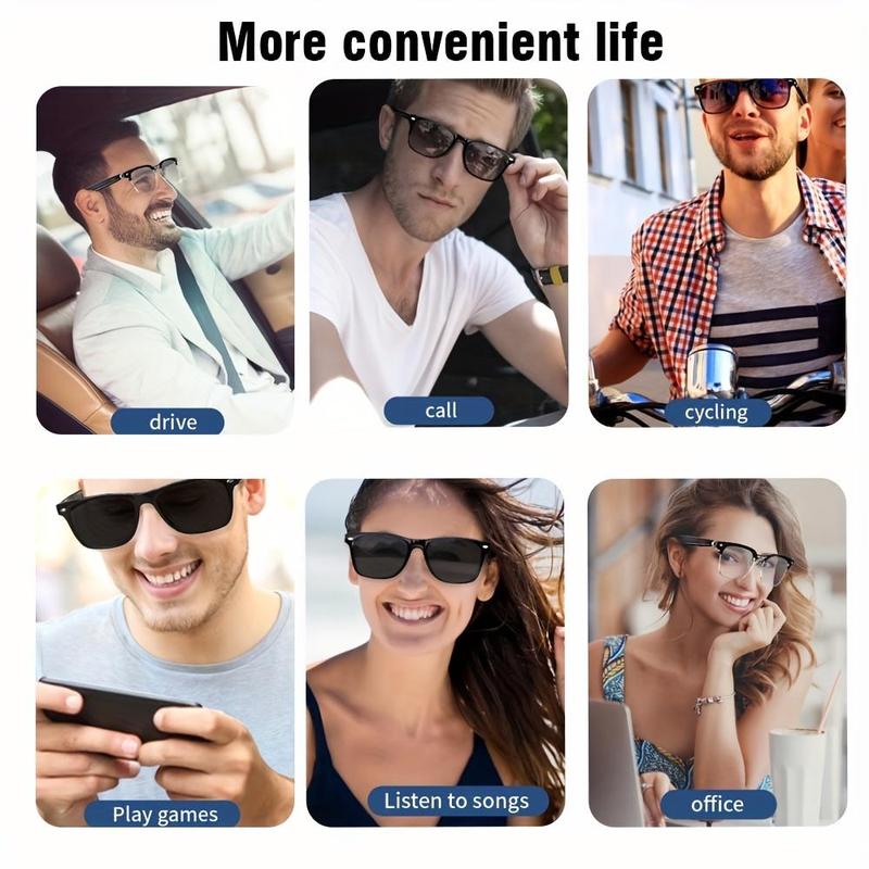 Senbono Smart Glasses, Wireless Headphone Transparent Lens Bluetooth-compatible Glasses for Listening To Music & Calling, Smart Sports Sunglasses with Mic for Daily Use, Stocking Fillers Gift