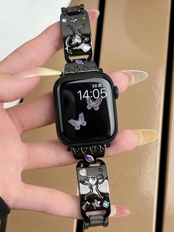 Cute Bow Artificial Zircon Decor Watch Band, Fashionable Watch Strap for Women & Girls, Trendy All-match & Exquisite Watch Band for Birthday Gift