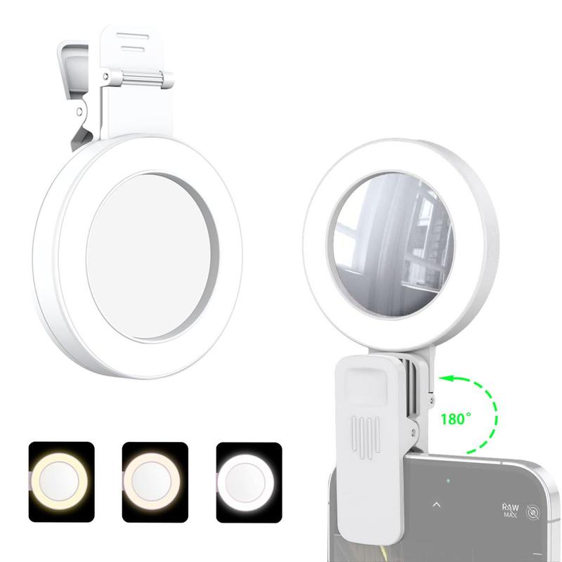 Portable Selfie Ring Light Clip with Mirror, 180° Rotatable Selfie Fill Light Clip, Selfie Accessories for iPhone Android Smartphone Live Streaming