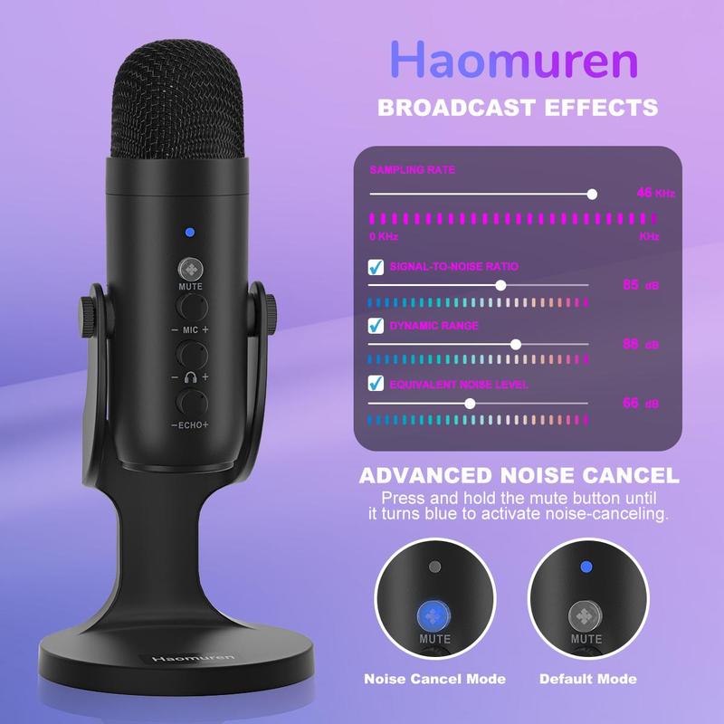 HAOMUREN Wired Condenser Microphone, USB Plug & Play Microphone with Pop-Filter & Mic Cover(no Adapter), Professional Microphone for Recording, Live Streaming