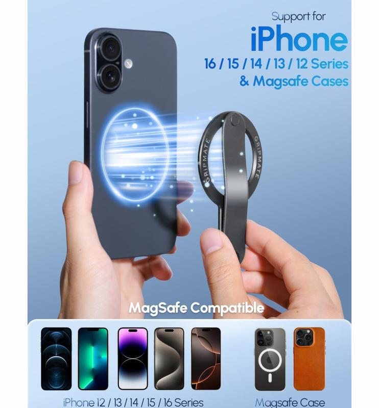 Magnetic Aluminum Wireless Phone Ring Holder for MagSafe, Comfortable and Durable Phone Grip for Stand, Loop Finger Holder for iPhone 12 13 14 15 16 Pro Max