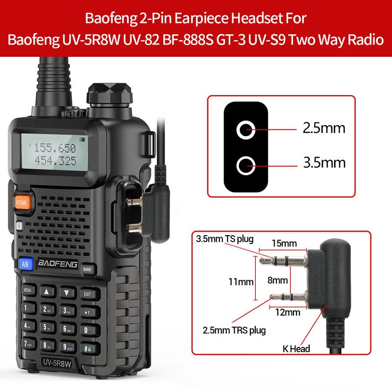 2Pack BAOFENG UV-5R 8Watt Walkie Talkie Handheld Long Range UHF VHF Radio with 4 Rechargeable Battery Portable Radio for Adults with Earpiece 771 Antenna  Programming Cable