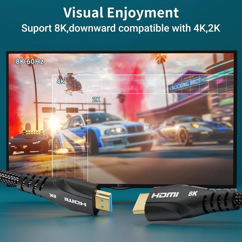 8K HDMI Cable - Ultra High Speed HDMI Cable 2.1 Certified 4K 120hz 8K 60hz 48Gbps Braided eARC HDCP 2.2&2.3 - Compatible for Xboe Blu-ray HDTV PS5 Monitor