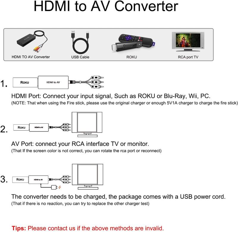 HDMI to RCA Converter, HDMI to Composite Video Audio Converter Adapter, HDMI to AV, Supports PAL NTSC for PS4, Xbox, Switch, TV Stick, Blu-Ray, DVD Player,