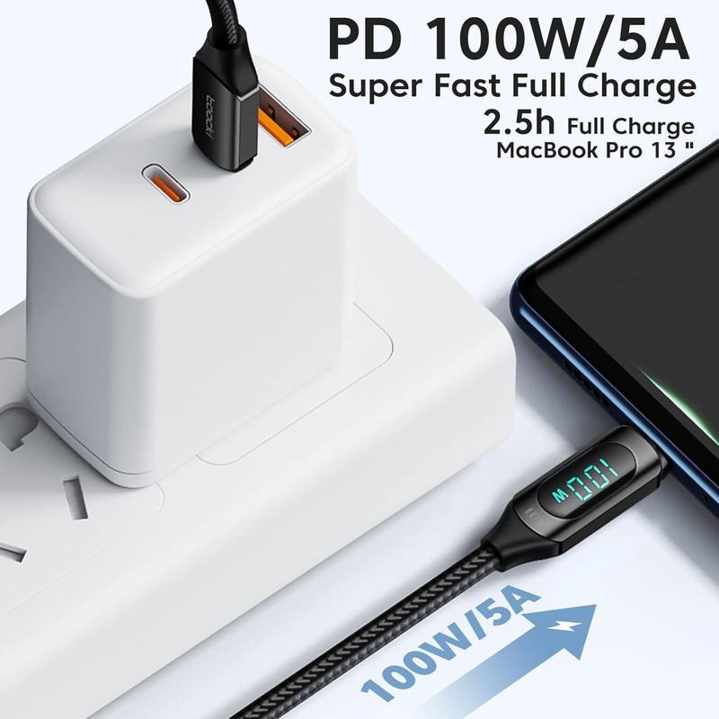 USB C to USB C Cable  Type C Charger Fast Charging Cable 5A PD 100w USB C Cable with LED Display, 480Mbps Data Nylon Braided USB C Cable for Samsung Galaxy A15 A25 A35 A45 A55 USB-C Fast usb cable usb-c charger