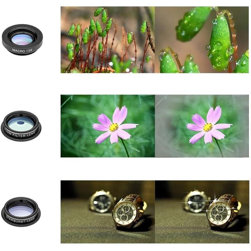 Cell Phone Camera Lens Kit,11 in 1 Super Wide Angle+ Macro+ Fisheye Lens +Telephoto+ CPL+3 6 Kaleidoscope+Starburst Radial Soft Flow Filter Lens Compatible for iPhone X 8 7 6s 6 Plus, Samsung,Android