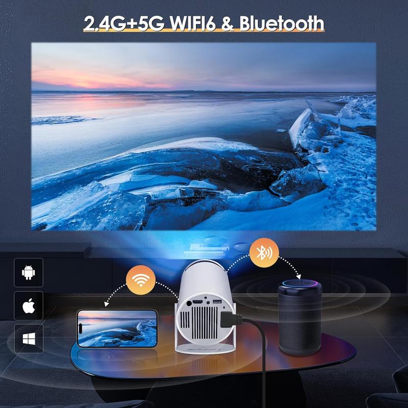 Mini Projector 4K 1080P Support, Portable Projector WiFi6 BT 5.0 Android 11, Smart Projector Auto Horizontal Correction,180°Rotatable Outdoor Movie Projector Compatible with Phone