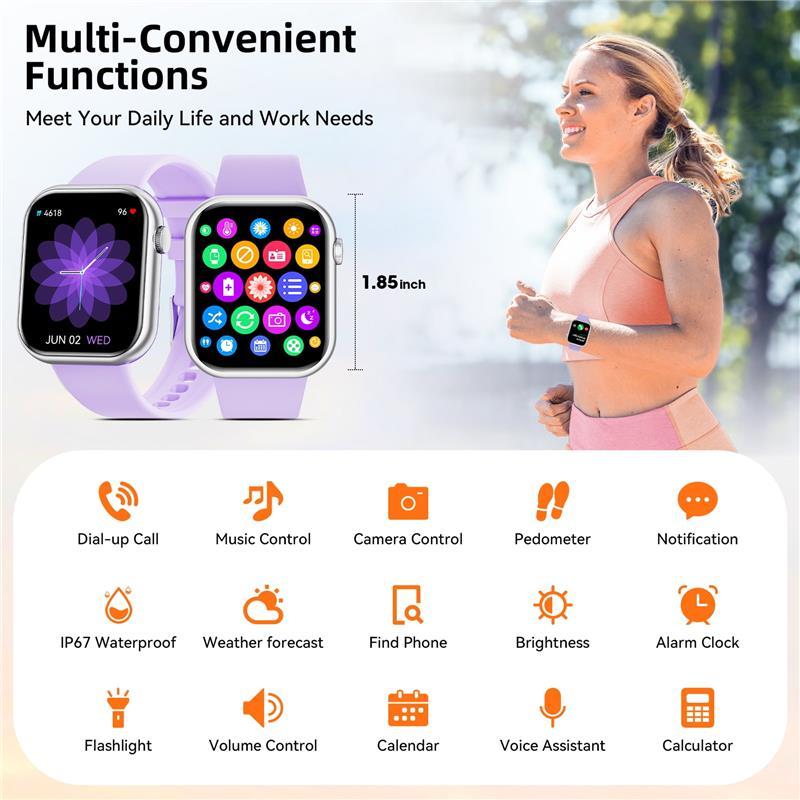 Wireless Smart Watch for Women Android iPhone with Fitness Tracker IP67 Waterproof, Purple