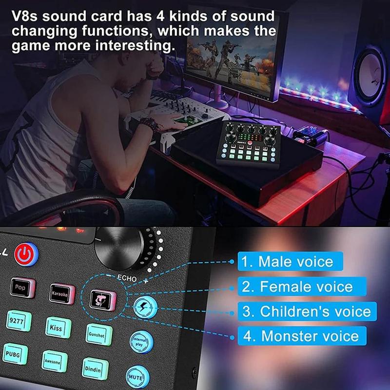 V8S Podcast Equipment Bundle, USB Wireless Microphone & Audio Mixer Set, Professional Audio Equipment for PC Computer Phone Karaoke Singing Game