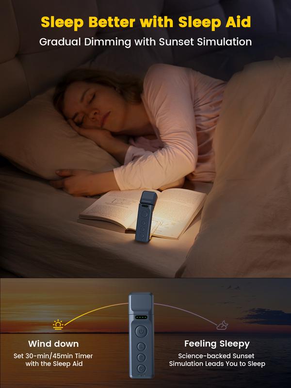 Glocusent Bookmark Style Book Light, Reading Light with Sleep Aid & Timer, 5 Brightness & 3-Color Expertise Book Light for Reading in Bed, USB Rechargeable Lamp for Book Lovers Gifts