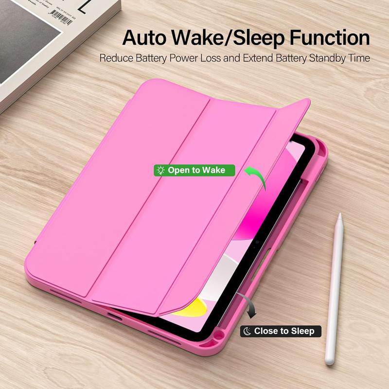 iPad 10th Generation Case 10.9 Inch 2022 with Pencil Holder, 10th Gen iPad Case with Soft TPU Back, Magnetic Smart Fold Stand Cover for iPad 10, Supports Auto Wake Sleep (Rose Pink)