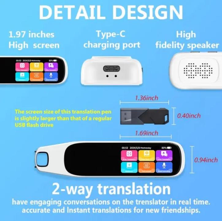 Electronics Translation Pen (1 Box) ,Scan Translator, Digital Translation Pen Electronics for Office, School, Support 2-way Translation (requires Wifi Connection), Electronics Education Devices Multifunctional WiFi-Rechargeable