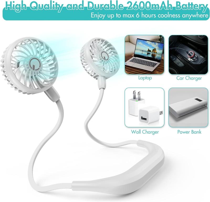 Portable Neck Fan Rechargeable Hand Free Personal Fan Mini Wearable Fan Battery Operated USB Fan for Women Kids Sport Work Travel