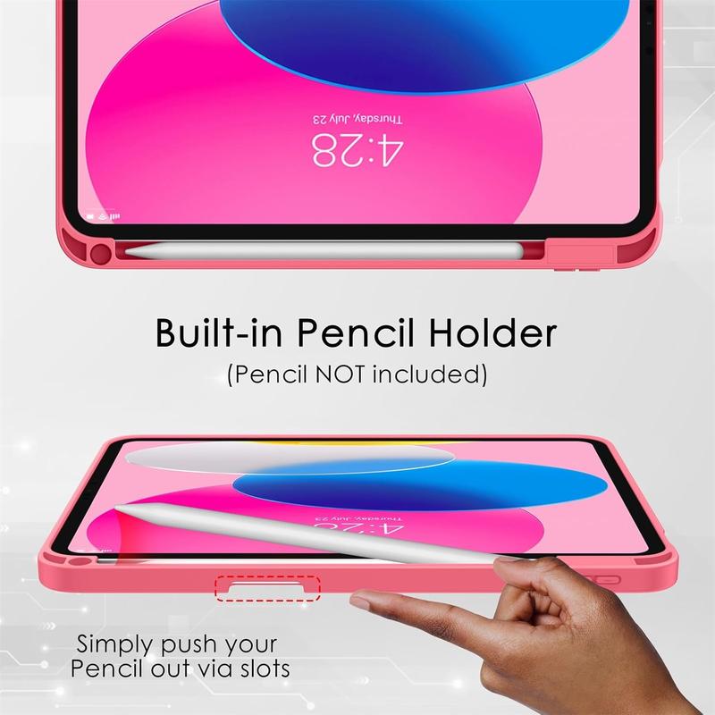 for iPad 10th Generation Case  10.9 Inch with Pencil Holder, [Premium Shockproof + Auto Sleep Wake] with Soft TPU Back Cover, Slim Trifold Stand for A2696 A2757 A2777, Book Watermelon