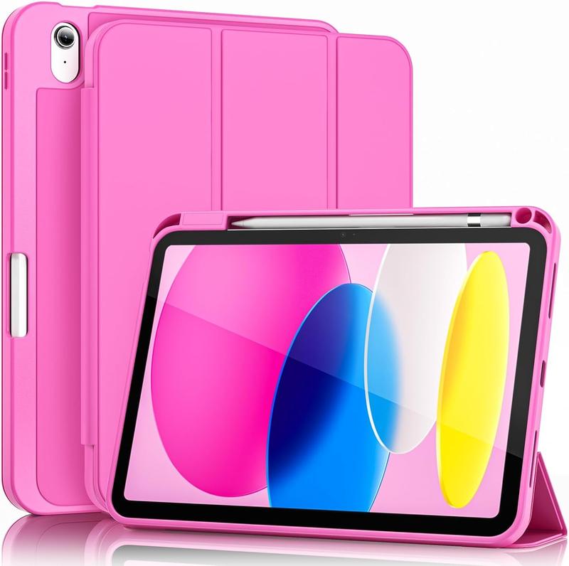 iPad 10th Generation Case 10.9 Inch 2022 with Pencil Holder, 10th Gen iPad Case with Soft TPU Back, Magnetic Smart Fold Stand Cover for iPad 10, Supports Auto Wake Sleep (Rose Pink)