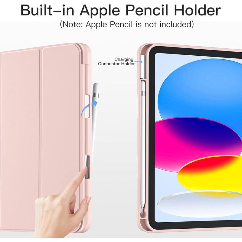 Compatible with iPad 10th Generation Case 2022, Protective Case 10th Generation with Pencil Holder, Trifold Stand Case Designed for iPad 10.9 Inch, Auto Sleep Wake Cover, Rose Pink Accessories Computer