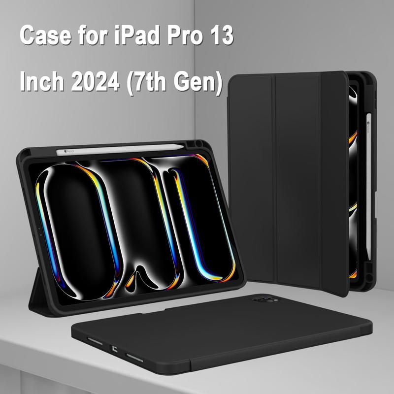 New iPad Pro 13 Inch Case M4 (2024 Model, 7th Generation) with Pencil Holder, Smart iPad Case [Support Pencil Pro and Pencil (USB-C)], Support Touch ID and Auto Wake Sleep (Black)