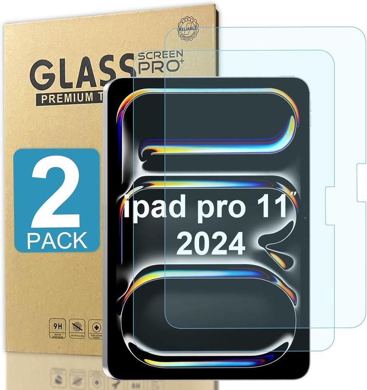 2 Pack Tempered Glass & Blue Light Blocking Screen Protector for iPad Pro 11inch 2024 5th Gen M4,Pencil Compatible,Tempered Glass Screen Protector with 9H Hardness Bubble Free scratch-resistant