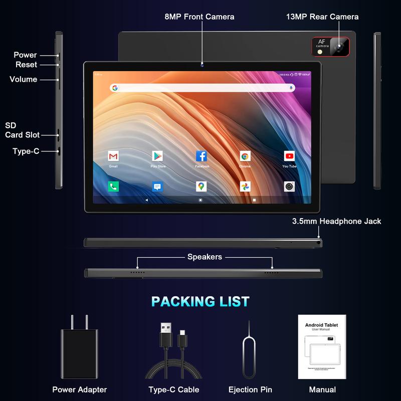 2024 Newest Android 14 Tablet 10.1 Inch Screen, 128GB ROM + 8GB RAM(4+4 Virtual) Storage Tablet Octa-Core Processor, 5G WiFi Tablet with 7000mAh Battery, 1280*800 HD Display Bluetooth GPS 13MP Camera