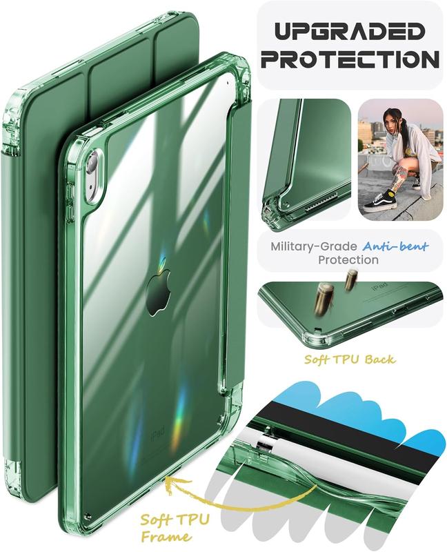 Compatible with iPad 10th Generation Case 2022, iPad Case 10th Generation 10.9 Inch, Full Crystal Clear [ Anti-Yellowing ] with Special Slot for Pencil &  Adapter (Morino Green)